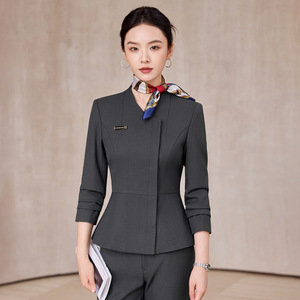 Women's Professional Autumn Winter Suits V Neck Peplum Suit Polyester Anti Wrinkle For Beauty Salon Jewelry Store Hotel - Product Image 2