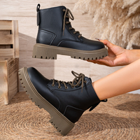 Bottines à plateforme épaisse pour femmes, à lacets, avec fermeture éclair latérale, bottes de combat à semelle crantée, chaussures d'hiver tendance pour femmes, noir et blanc