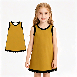 Custom Boutique Summer Solid Color Scallop Edge Girls Children's A-Line Ankle-Length Dress Shorts Liner Casual Kids Clothes - Product Image 1