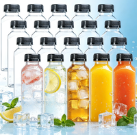 Vente en gros de bouteilles à boisson carrées transparentes en PET, réutilisables, avec bouchon noir pour jus et thé glacé