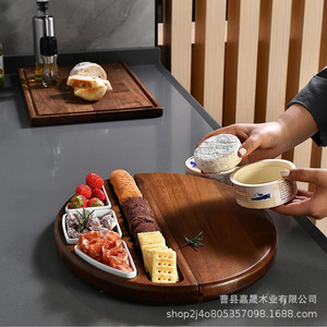 Ensemble de planches à fromage en bois d'acacia 35,56 x 5,08 x 33,02 cm, double face, ronde, portable, pour servir fromages et en-cas - Product Image 4