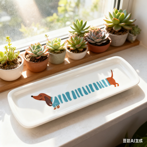 Restoran güzel dikdörtgen uzun düz sandviç meyve gıda plaka tatlı çıkartmaları ile özel sevimli Wiener köpekler beyaz porselen çanak - Product Image 3