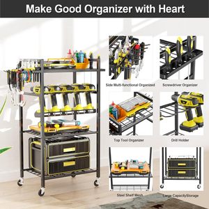 Power Tool Organizer <strong>4</strong> Layer Heavy Duty Metal Power Tool Storage <strong>Rack</strong> with Wheel Floor Rolling Storage Cart on Wheels - Product Image 6