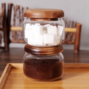 Vòng hình dạng thủy tinh trong suốt lưu trữ chum với kín keo nắp gỗ - Product Image 2