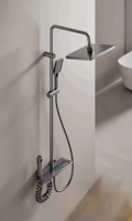 Pommeau de Douche Rectangulaire Gris Moderne en Aluminium Chromé avec Fonction Pluie et Distributeur de Savon Intégré pour Hôtels et Salles de Bain