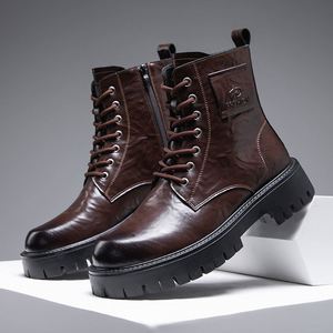 Brown High Top Slip-On Waterproof Genuine Leather Rubber Boots Thick Warm Casual Fashionable High End Mardi Comfortable - Product Image 1