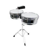 Batterie de timbales en métal à succès, 14+15 pouces, argentée, avec nervure de renforcement en option