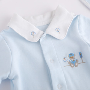 All'ingrosso abbigliamento per bambini primavera autunno in maglia a manica lunga tuta ricamata tutina per neonato con bavaglini - Product Image 4