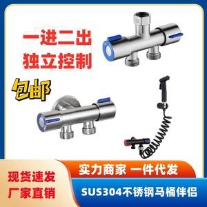 Zimani Shattaf Toilet Bidet Sprayer Wall <b>Mount</b> Polished Stainless Steel Dual Outlet One Inlet Three Way Diverter - Product Image 5