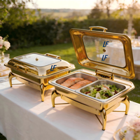 Chauffe-plat de buffet de luxe 9L en acier inoxydable doré avec charnière hydraulique, chauffage électrique et minuterie mécanique