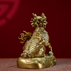 Tượng rồng sư tử chi lin cự lân phong thủy hiện đại bằng đồng thau mạ vàng trang trí nhà cửa Tết Nguyên đán chạm khắc - Product Image 4