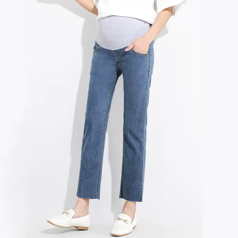 Custom Brand Quality Comfortable Jeans Super Soft Denim Cotton/Spandex Slim Fit Cheap Pregnant Clothing Maternity Pants For Mom