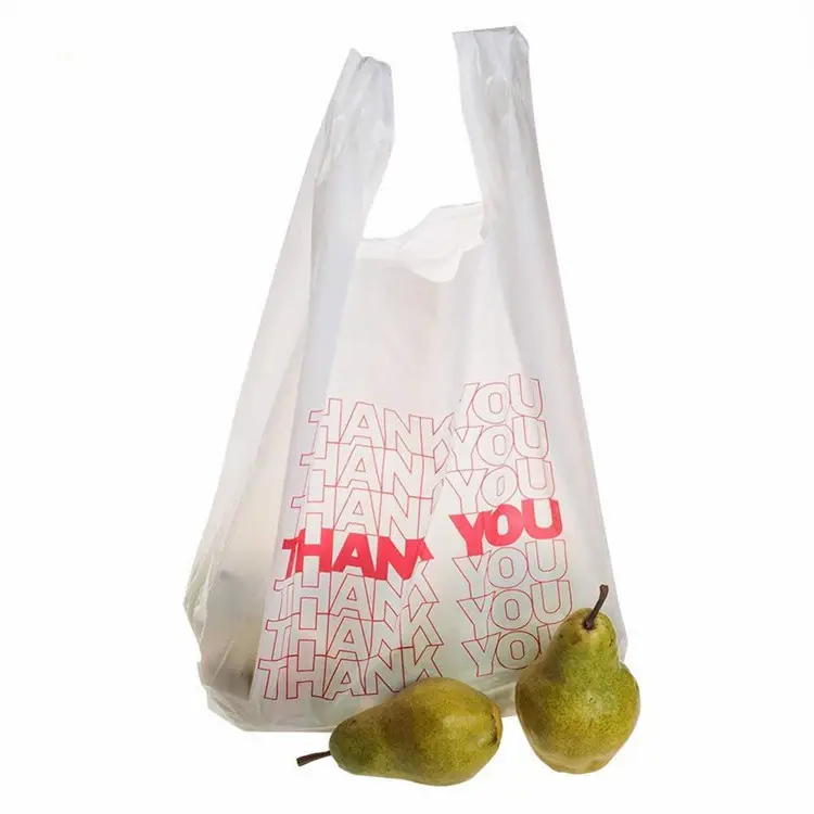 مخصص HDPE البلاستيك المطبوعة سوبر ماركت مطعم حقيبة تسوق على لفة T قميص الغذاء تك خارج حقيبة لفات شكرا لك تي شيرت حقيبة
