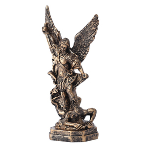 5 pollici bronzo statua di san <span class=keywords><strong>Michael</strong></span> resina angelo decorazione scultura bronzo santo <span class=keywords><strong>Michael</strong></span> su Base figurina regalo religioso - Product Image 2