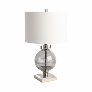 Lampada da Tavolo Globo in Vetro Moderna con Base in Vetro e Paralume in Tessuto per Camera da Letto e Soggiorno, Decorativa - Product Image 3