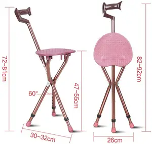 Folding Cane Seat,ปี Cane สตูลสามฟุตมัลติฟังก์ชั่เดิน Stick Anti-skidding ปรับแบบพกพาเก้าอี้