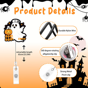 <span class=keywords><strong>Porte</strong></span>-badge rétractable personnalisé pour infirmières, motif fantôme d'Halloween, mignon et effrayant, avec <span class=keywords><strong>cordon</strong></span> en caoutchouc durable pour cartes d'identité - Product Image 3
