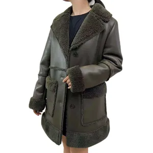 2024秋冬ファーフェイクレザージャケットコート女性長袖厚手暖かいショートラムウールレザーコートガールズレディース女性