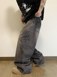 زي كلاسيكي مغسول فارغ 14 أونصة قطن مستقيم الساق جينز فضفاض شعار مخصص كاجوال جينز فضفاض بنطال جينز رجالي - Product Image 6