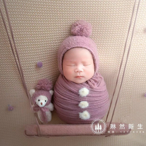 Angola bébé garçon photographie accessoires Animal chapeau jouet ensemble tricoté nouveau-né ours en peluche Bonnet tenue posant poupée Studio accessoire - Product Image 6