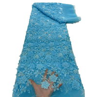 NI.AI Nouveau design Tissu en dentelle 3D à fleurs, Tissu en dentelle perlée, Tissu en dentelle brodée florale, Tissu en dentelle à sequins avec fleurs à paillettes