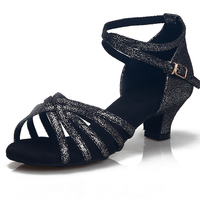 Sepatu Dansa Ballroom/Latin untuk Anak Perempuan, Bagian Atas Mikrofiber, Sol Kulit Sapi, Lapisan Suedette, Hak 4.5cm, untuk Pertunjukan Panggung
