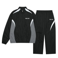 Ensemble de survêtement vintage color block pour homme avec logo personnalisé, veste légère doublée en mesh et pantalon large, 2 pièces