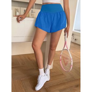 Fisoew Pantalones cortos para correr para mujer, cintura alta, elásticos, de secado rápido, con bolsillos, para gimnasio, yoga, azul - Product Image 3