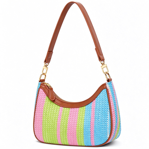 <b>Summer</b> Straw Beach Woven <b>Shoulder</b> <b>Bag</b> Zipper Waterproof Lightweight for Vacation-Stylish Design Multiple Carrying Options - Product Image 2
