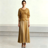 Robe longue plissée de luxe dorée faite à la main avec perles, prête à l'emploi, pour femme musulmane, élégante et modeste, avec pompons, pour soirée et fête