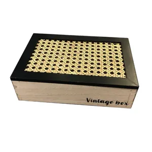 自定义徽标MDF矩形手工制作天然复古藤制盖子桌面木制茶包盒装饰