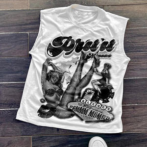 Canotte Personalizzate con Stampa Serigrafica <span class=keywords><strong>Bianca</strong></span>, T-Shirt Senza Maniche a Collo Tondo Pesante per Uomo, 100% Cotone - Product Image 3