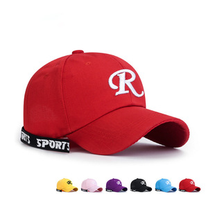 Baseball Cap Unisex Cotton Embroidered R Letter Sunscreen Breathable Sport Hat Red Pink Black Yellow Purple Light Blue - Product Image 1