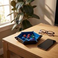 Plateau à dés hexagonal pliable en cuir PU et velours pour jeux de société DND, RPG de table et rangement de bureau
