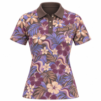 Polo Golf Wanita Mocha Brown Retro Motif Bunga Lengan Pendek UPF50+ Penyerap Kelembapan untuk Golf dan Liburan Akhir Pekan