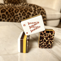 Jeu de Mahjong Américain de Luxe Personnalisé en Acrylique avec 160 Tuiles, Motif Famille de Léopards, Poudre d'Or, Artisanat de Collection
