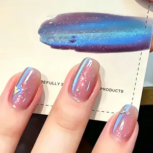Gel à ongles magnétique effet œil de chat Aurora Blue Chameleon, gel UV irisé à changement de couleur, effet scintillant, à retirer par trempage pour la décoration des ongles - Product Image 2