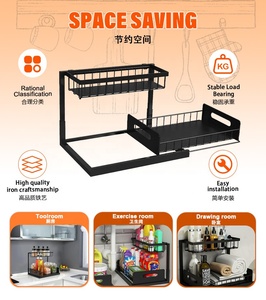 2 unidades/caja, Mueble de almacenamiento deslizante de 2 niveles para cocina y baño, estante para especias que ahorra espacio, ecológico, duradero, diseño moderno, para el hogar - Product Image 3