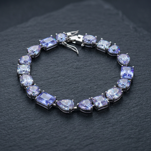 Modern Trending <b>925</b> <b>Sterling</b> <b>Silver</b> <b>Bracelet</b> Blue CZ Pear Square 20.32 Gms Rhodium Plated CZ Party Gift - Product Image 3