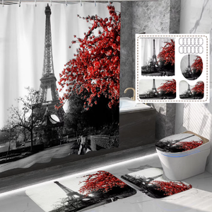 Ensemble de rideaux de <span class=keywords><strong>douche</strong></span> pour enfants personnalisés en tissu écologique, motif romantique Tour Eiffel de Paris, résistant à la moisissure, 180x200cm avec 12 crochets - Product Image 3