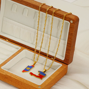 Collar con <span class=keywords><strong>Mapa</strong></span> del Mundo Personalizado de Moda para Mujer y Hombre, EE. UU., Nigeria, África, Chapado en Oro de 18K, Cadena de Acero Inoxidable con Cierre de Goteo - Product Image 3