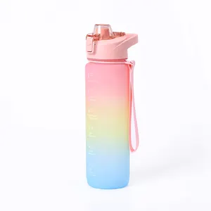 Tragbare, individuell bedruckte, gefrostete 1-Liter-BPA-freie 32-Unzen-Motivationssport-Wasserflasche mit Zeit markierung