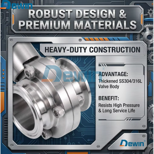 วาล์วผีเสื้อแบบแมนนวล <span class=keywords><strong>DEWIN</strong></span> SS316L Sanitary triclamp วาล์วสแตนเลสแบบใช้มือบังคับพร้อมปะเก็นซิลิโคน เกรดสำหรับอาหาร - Product Image 3