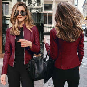 Chaqueta de Cuero para Mujer, Talla Grande, Otoño e Invierno, Color Sólido, Elegante, Versátil, Estilo Urbano, Chaqueta de PU - Product Image 6