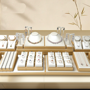 Minglu thiết kế mới PU da trang sức hiển thị đứng trang sức cửa hàng truy cập hiển thị trắng & vàng màu Trang sức Kệ đạo cụ - Product Image 1