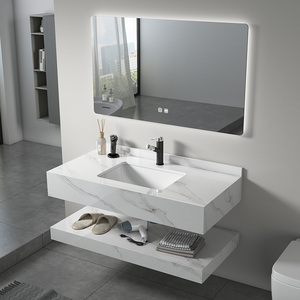 Moderno Lavabo Flotante de Cerámica Resistente al Agua, Mueble de Baño de Piedra Sinterizada Ecológico y Duradero, Montado en la Pared, con Espejo - Product Image 2