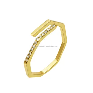 14k शुद्ध पीले सोने जिक्रोन अंगूठी लड़की महिलाओं के गहने उपहार 14K असली सोने की अंगूठी थोक न्यूनतम आदेश 1