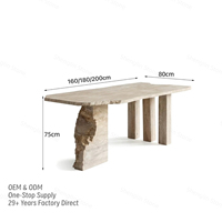 Table à manger rectangulaire en travertin beige naturel, minimaliste, bio, sur mesure, avec base sculptée et bords bruts, pour la maison