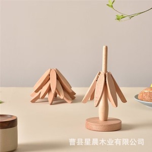 Sous-verre rond isolant thermique en bois massif en forme d'arbre pour table à manger, dessous de plat, ornement de meuble en bois - Product Image 5