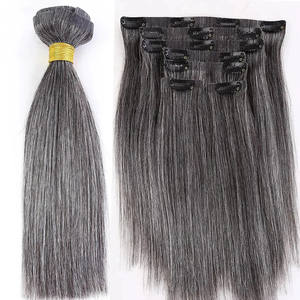 Extensions de <span class=keywords><strong>cheveux</strong></span> humains vierges brésiliens gris argent foncé, lisses, double épaisseur, <span class=keywords><strong>à</strong></span> clipser sans couture, couleur sel et poivre - Product Image 5